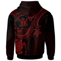 Niue Custom Zip up Hoodie Red Turtle - Polynesian Pride