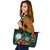 Marshall Islands Polynesian Leather Tote Bag - Green Turtle Hibiscus - Polynesian Pride