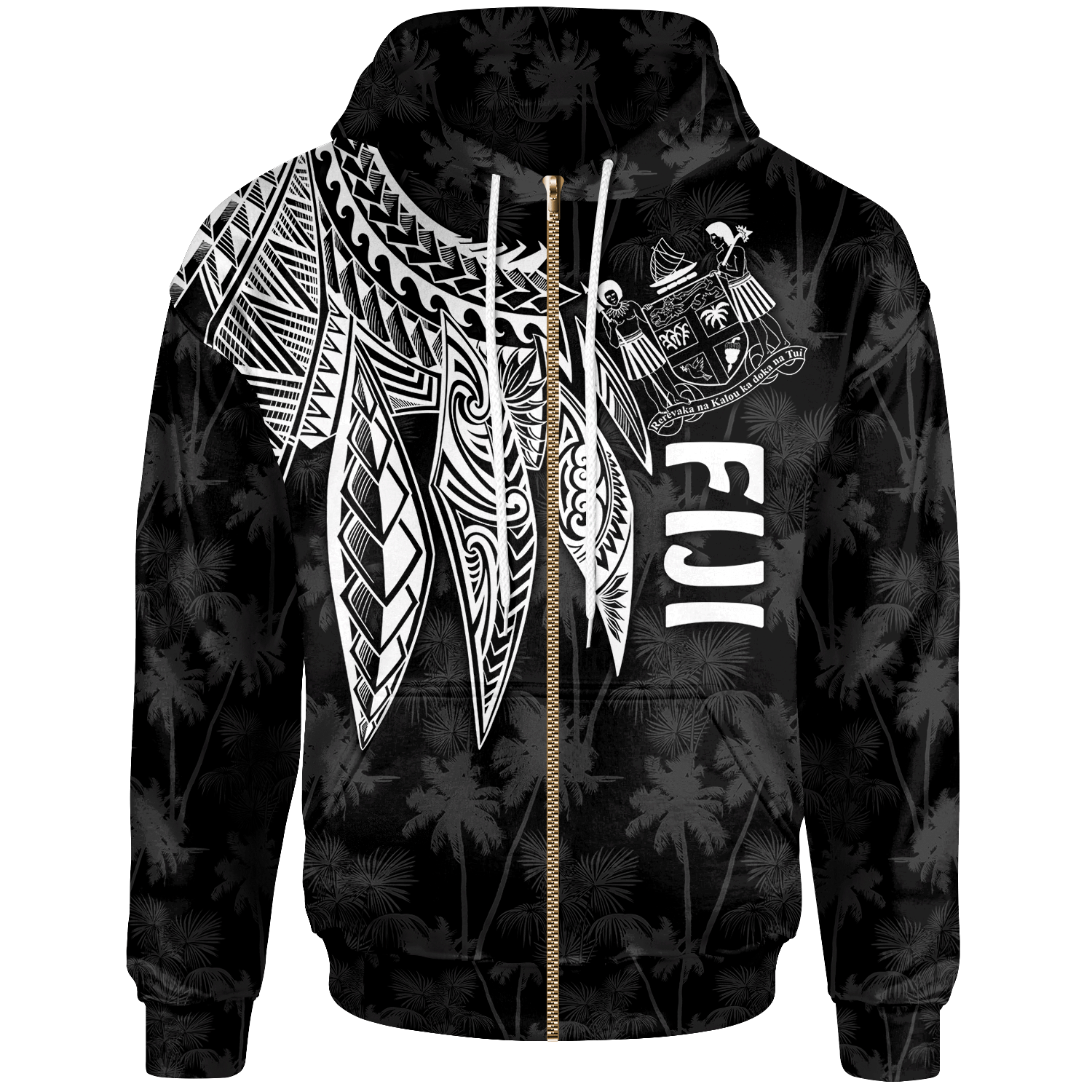 Fiji Zip up Hoodie Polynesian Wings (White) Unisex Blue - Polynesian Pride