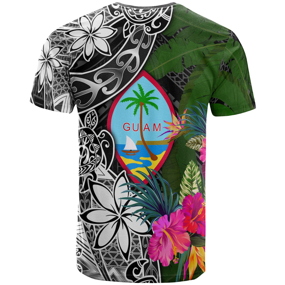 Guam T Shirt Turtle Plumeria Banana Leaf - Polynesian Pride