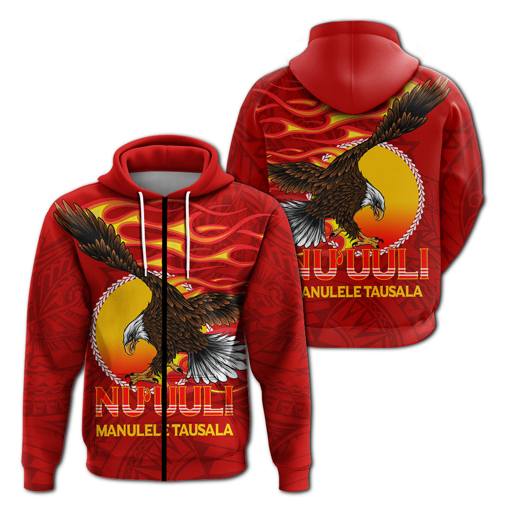 American Samoa Zip up Hoodie Nuuuli Manulele Tausala Eagle LT12 Unisex Red - Polynesian Pride