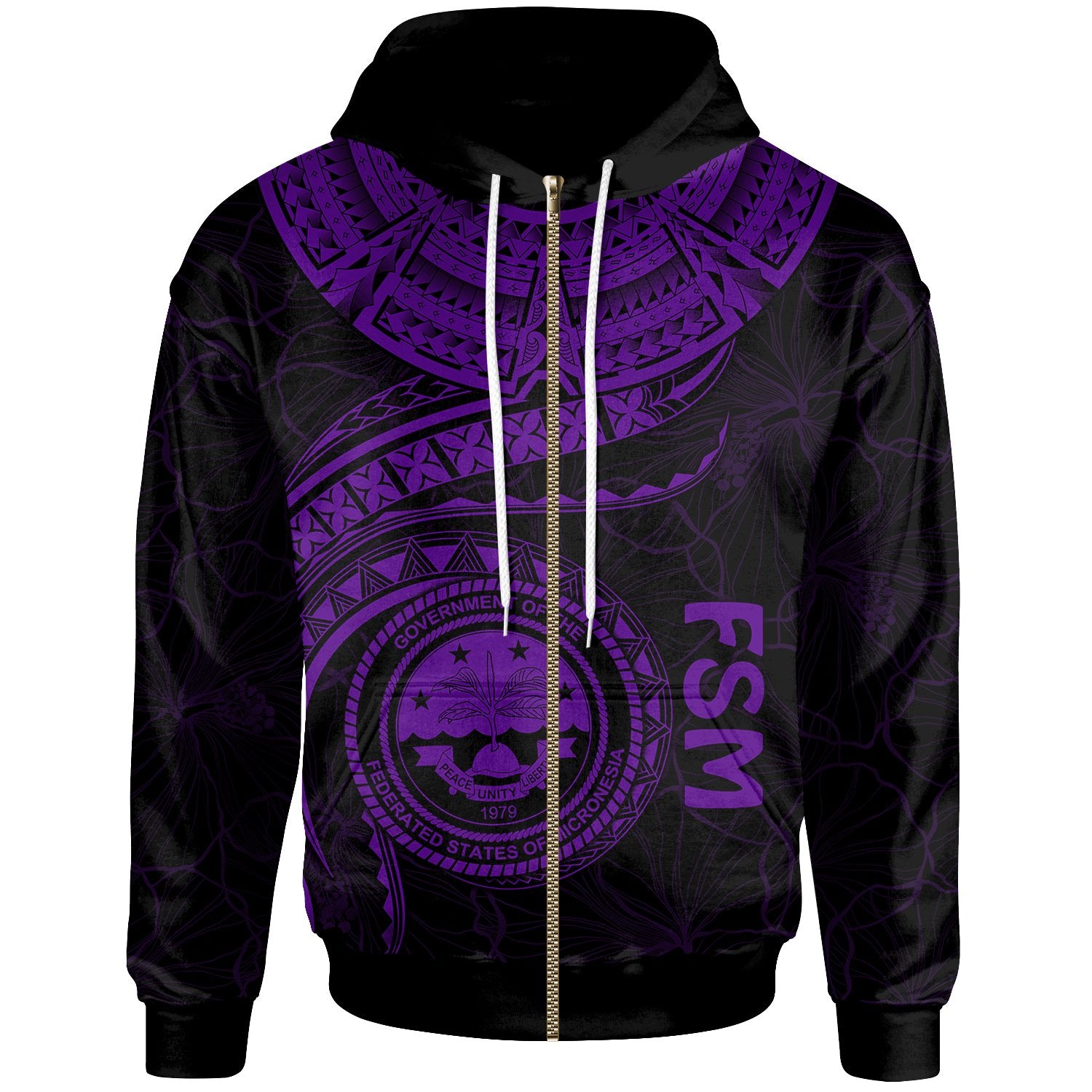 Federated States of Micronesia Polynesian Zip up Hoodie FSM Waves (Purple) Unisex Purple - Polynesian Pride