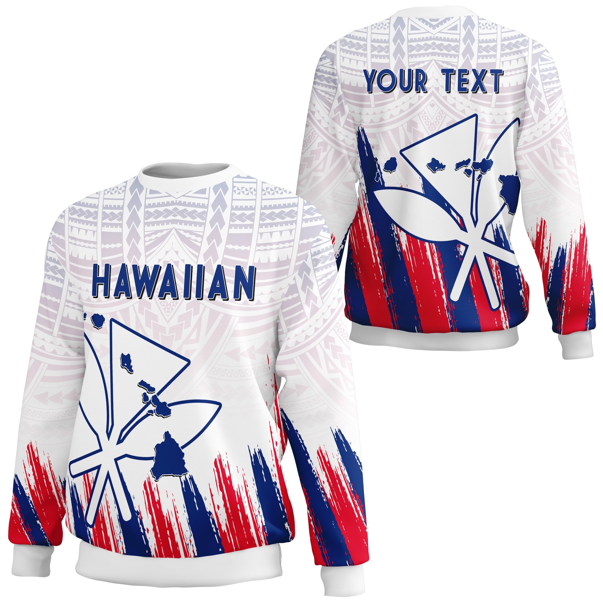 (Personalized) Hawaiian Map Kanaka Flag Brush Sweatshirt White - Throne Style Unisex White - Polynesian Pride