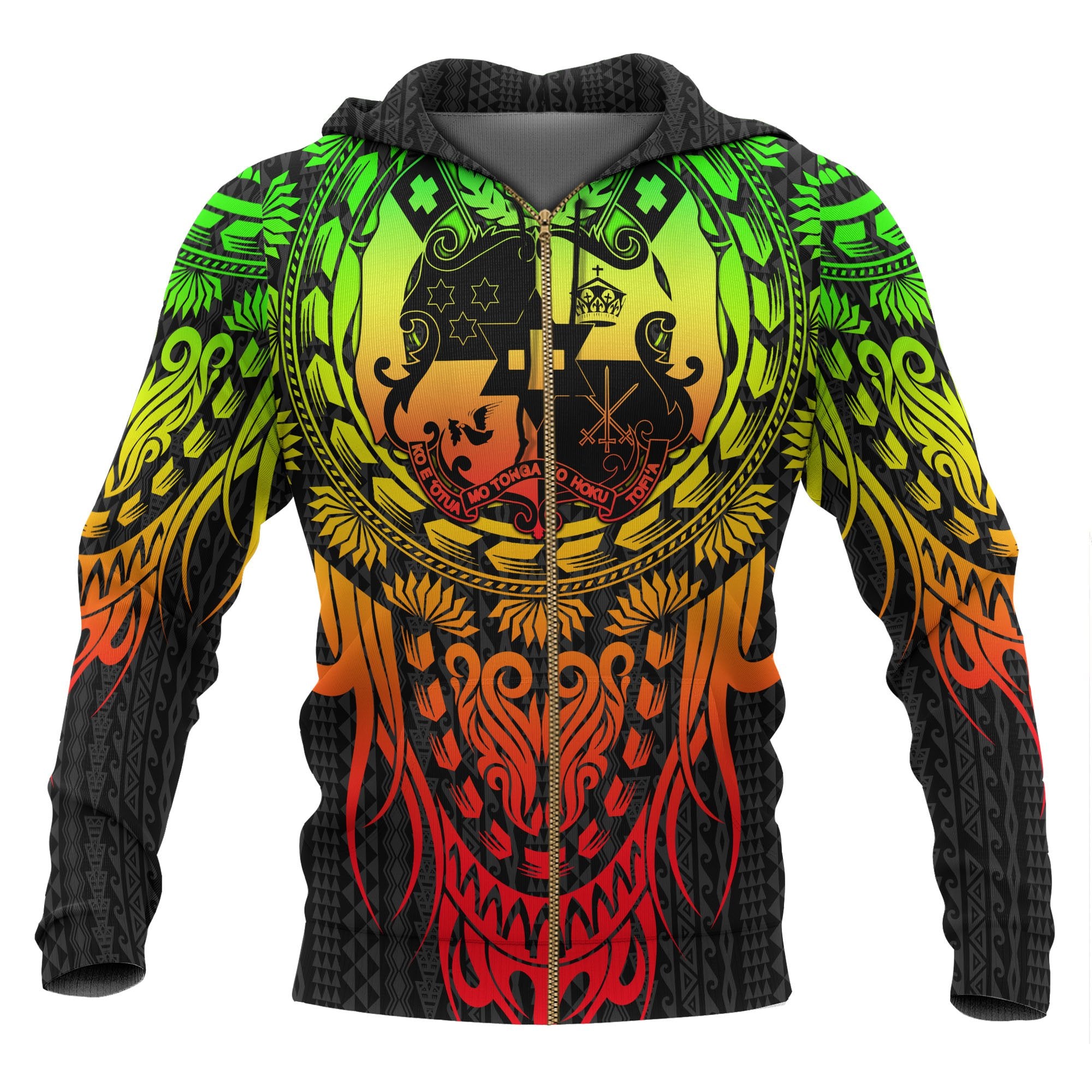 Tonga Polynesian Zip up Hoodie Tattoo Pattern With Seal Reggae Unisex Reggae - Polynesian Pride