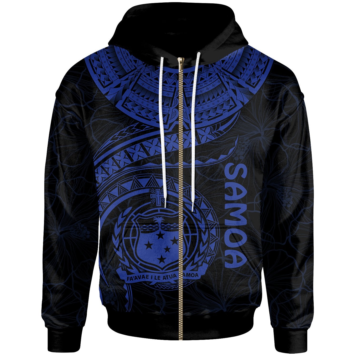 Polynesian Samoa Zip up Hoodie Samoan Waves (Blue) Unisex Blue - Polynesian Pride