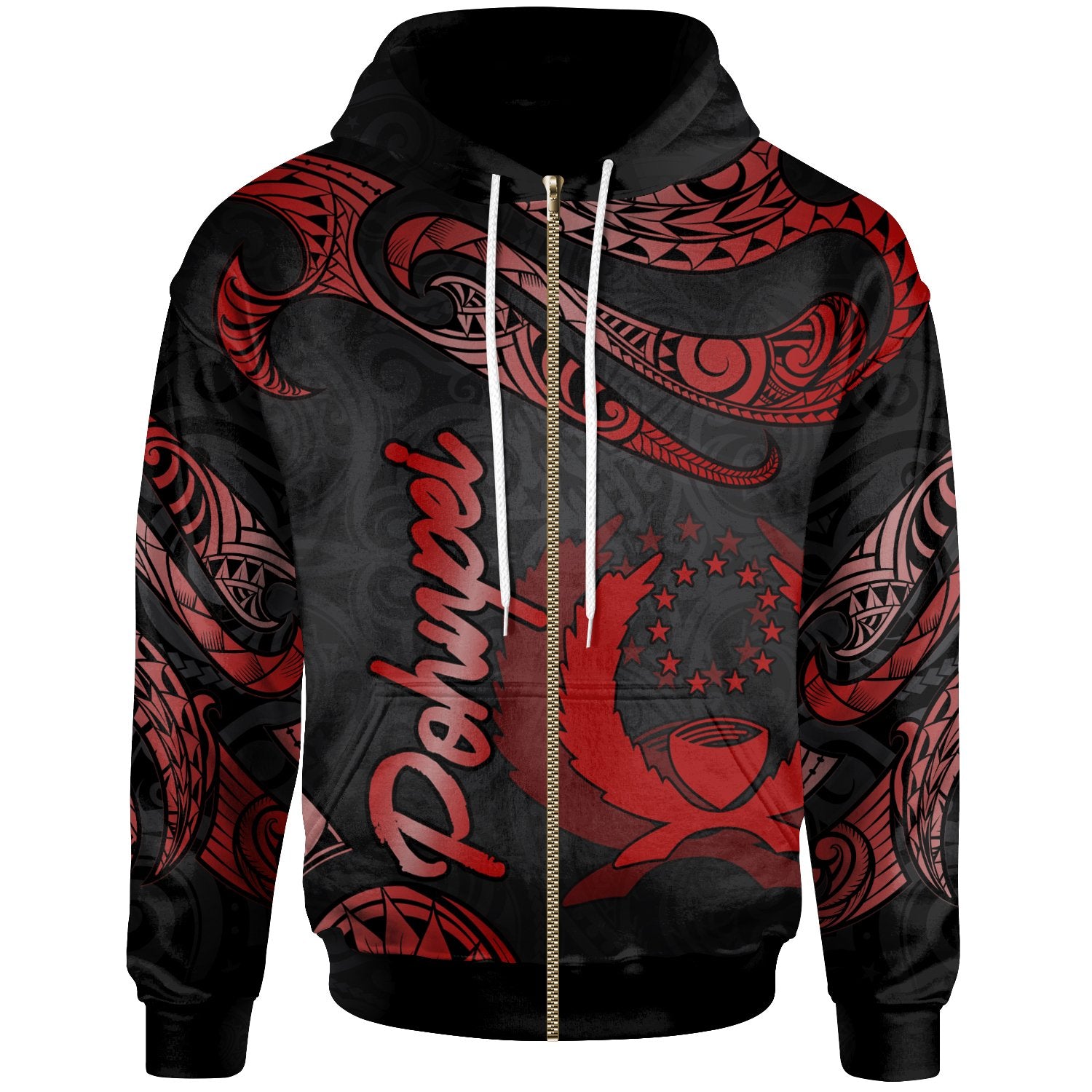 Pohnpei Polynesian Zip Hoodie Polynesian Tattoo Red Version Unisex Red - Polynesian Pride