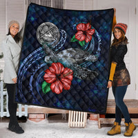 American Samoa Polynesian Premium Quilt - Blue Turtle Hibiscus - Polynesian Pride