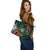 New Caledonia Polynesian Leather Tote Bag - Green Turtle Hibiscus - Polynesian Pride