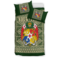 (Custom Personalised) Tonga Pattern Bedding Set Coat of Arms - Green and Beige LT4 - Polynesian Pride