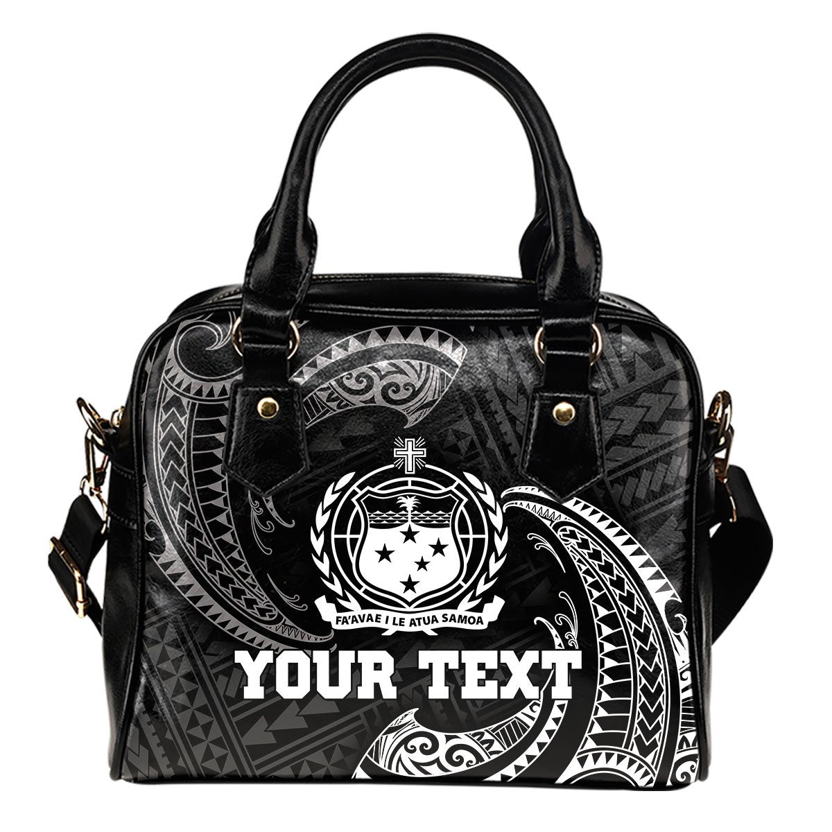 Samoa Polynesian Custom Personalised Shoulder Handbag - White Tribal Wave One Size Black - Polynesian Pride