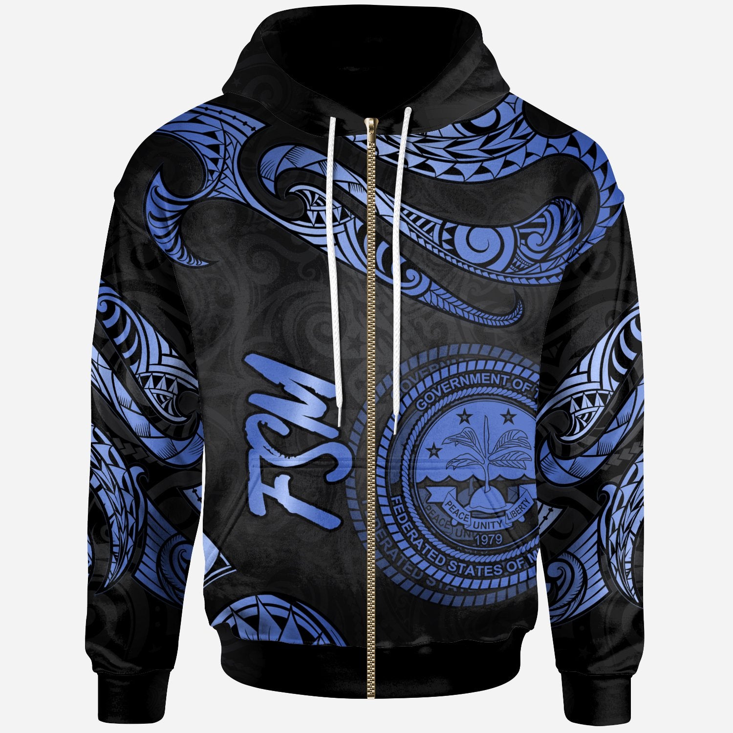 Federated States of Micronesia Polynesian Zip Hoodie Polynesian Tattoo Blue Version Unisex Blue - Polynesian Pride