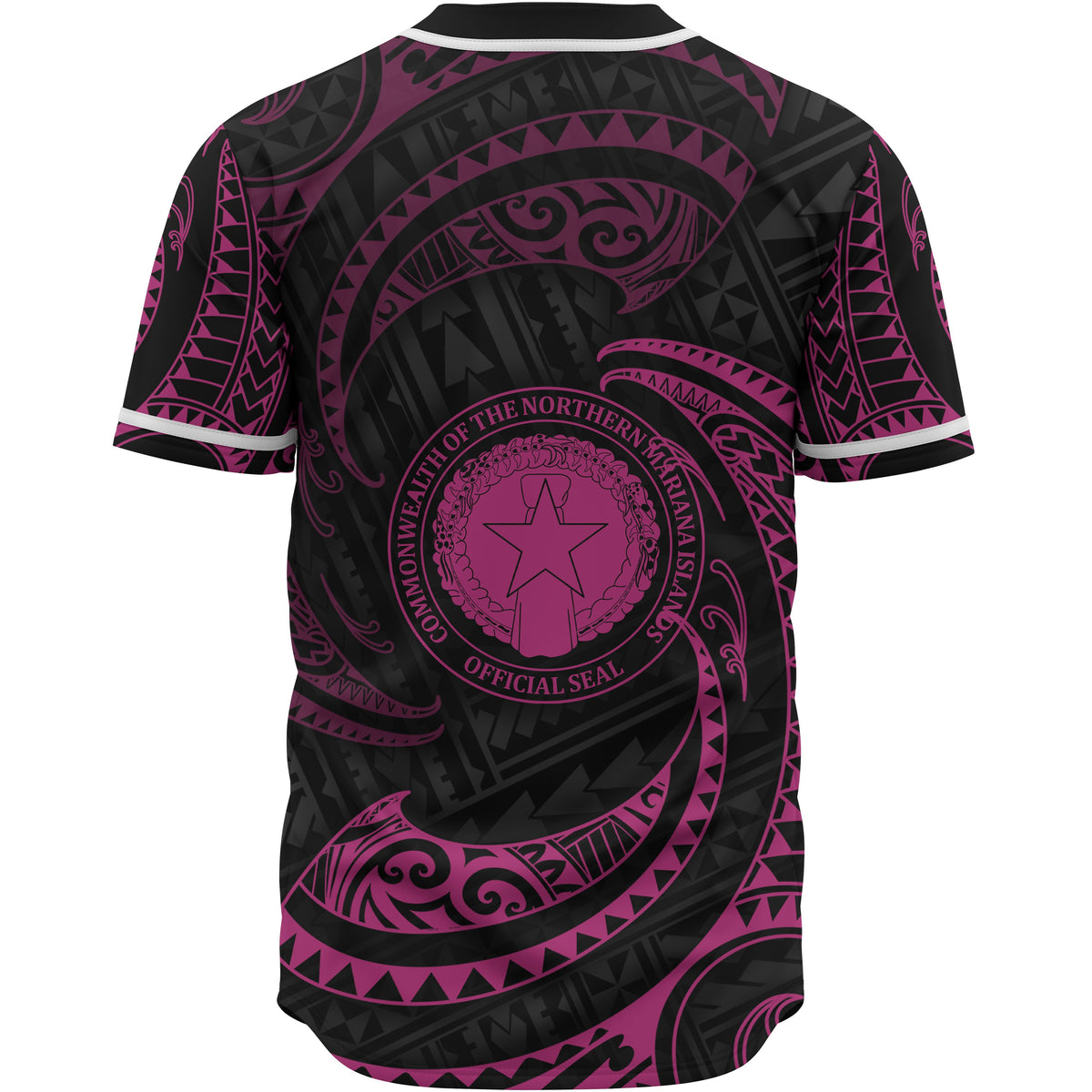 Northern Mariana Islands Polynesian Custom Personalised Baseball Shirt - Pink Tribal Wave - Polynesian Pride
