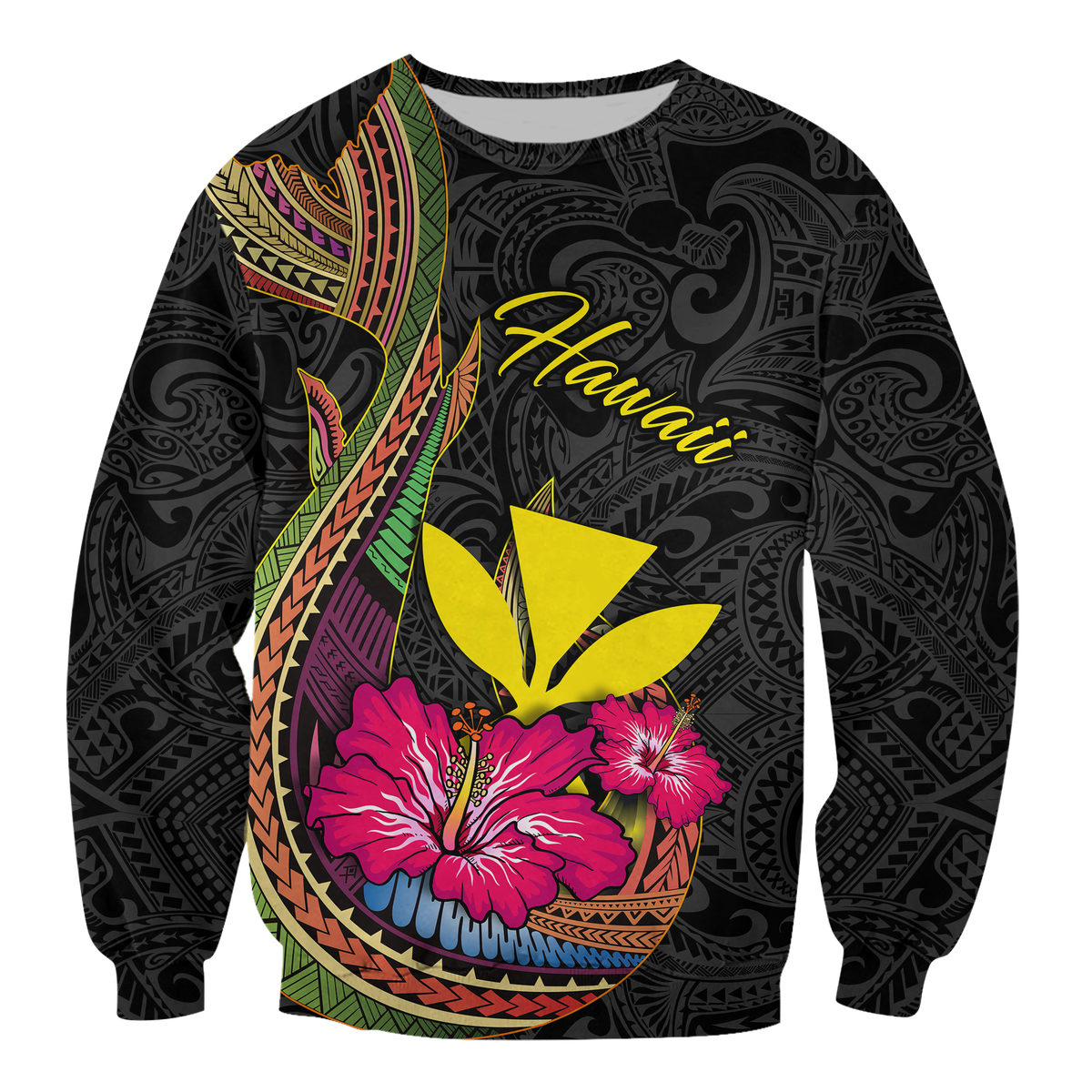 Hawaii Polynesian Fish Hook Hibiscus Sweatshirt - LT12 - Polynesian Pride