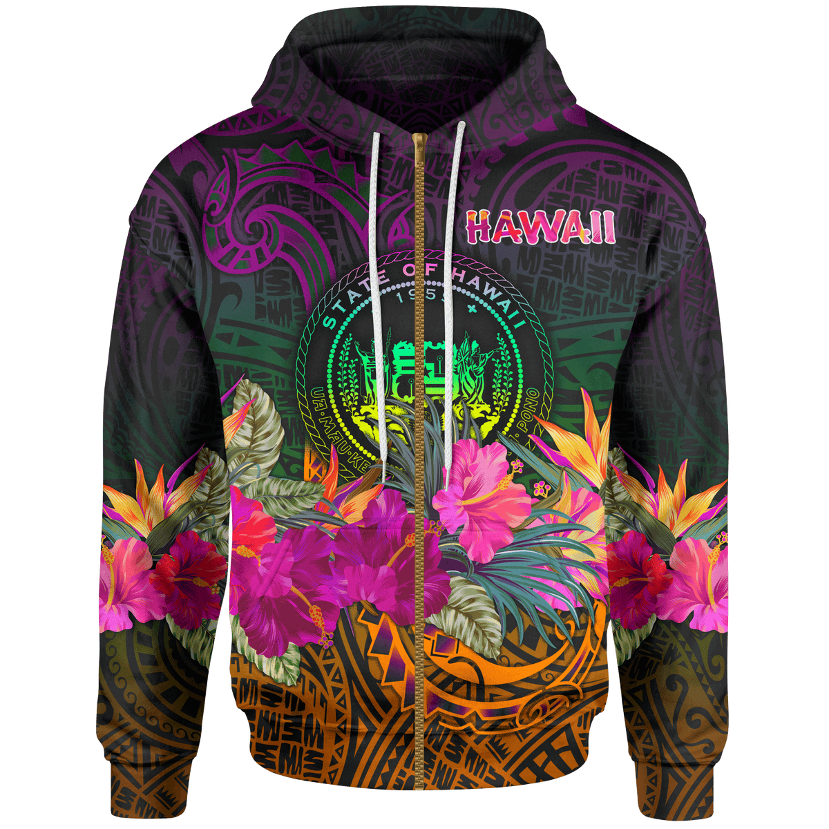 Polynesian Hawaii Zip up Hoodie Summer Hibiscus Unisex Reggae - Polynesian Pride