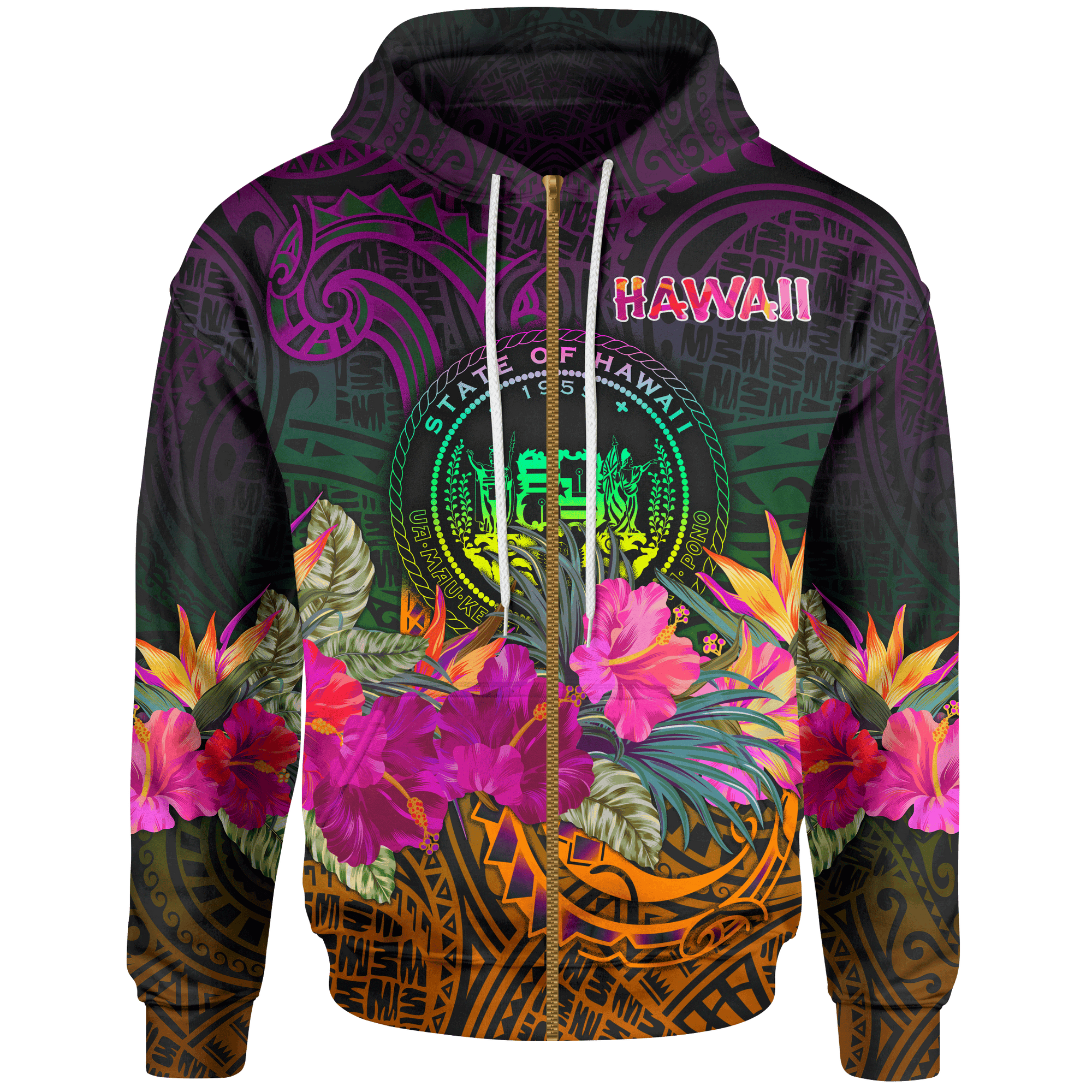 Polynesian Hawaii Zip up Hoodie Summer Hibiscus Unisex Reggae - Polynesian Pride