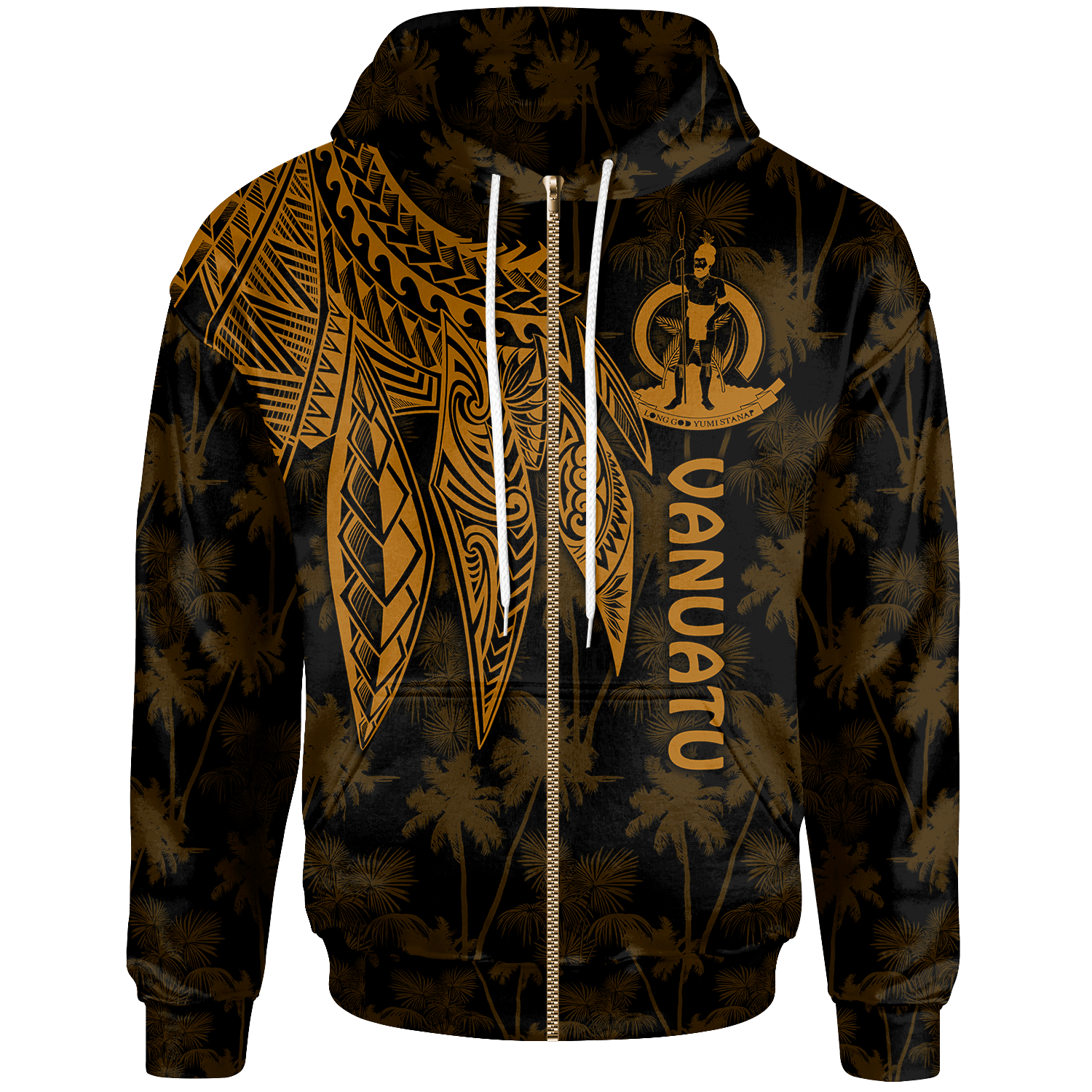 Vanuatu Zip up Hoodie Polynesian Wings (Golden) Unisex Golden - Polynesian Pride