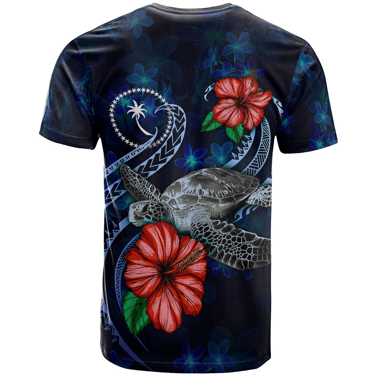 Chuuk Polynesian T Shirt Blue Turtle Hibiscus - Polynesian Pride