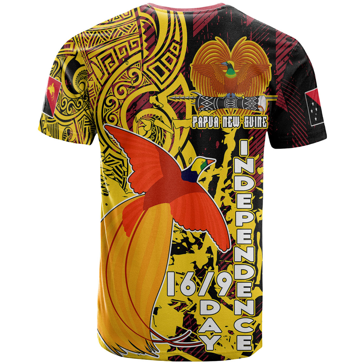 Papua New Guinea T Shirt Custom PNG Independence Day With Raggiana Bird of Paradise Polynesian Grunge Style T Shirt - Polynesian Pride