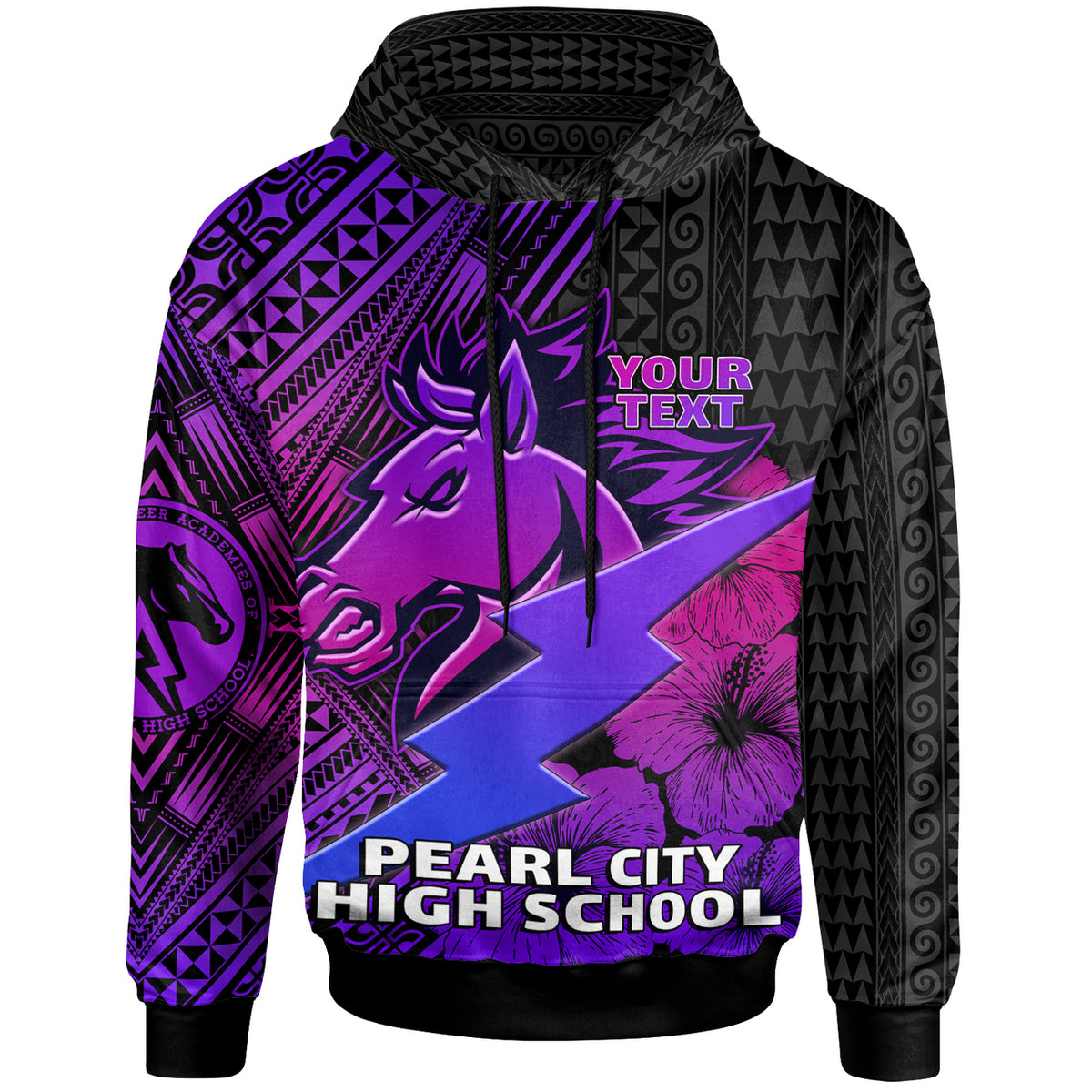 Hawaii Custom Hoodie Pearl City High School Horse and Thunder Hibiscus Polynesian LT10 - Polynesian Pride