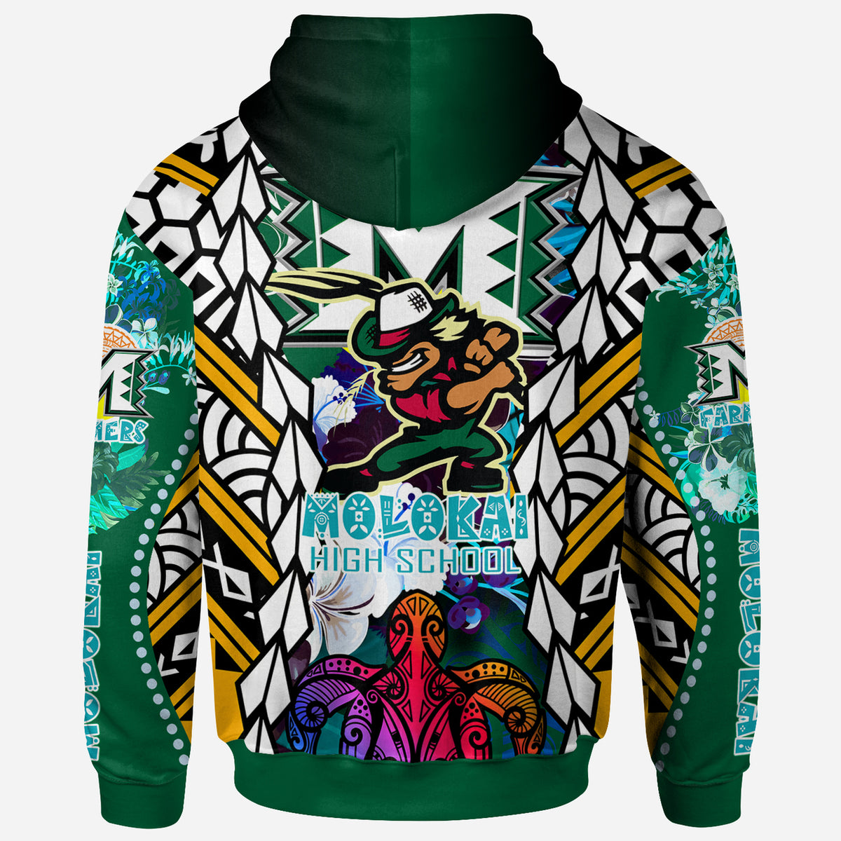 Hawaii Custom Hoodie Molokai High School SupER Farmer With Polynesian Sea Turtle and Hibiscus Tribal Patterns LT10 - Polynesian Pride