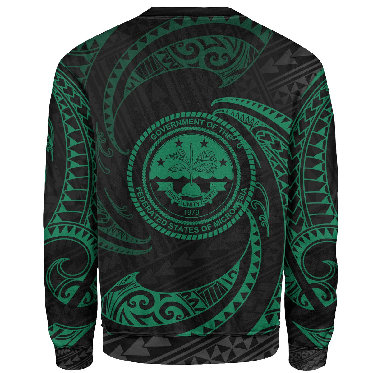 Federated States Of Micronesia Polynesian Custom Personalised Sweater - Green Tribal Wave - Polynesian Pride