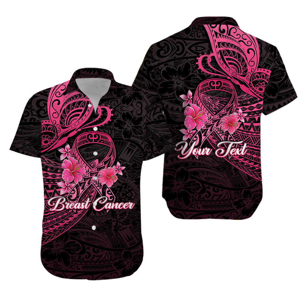 (Custom Personalised) Breast Cancer Pink Ribbon Butterfly Polynesian Black Version Hawaiian Shirt - LT12 Unisex Black - Polynesian Pride