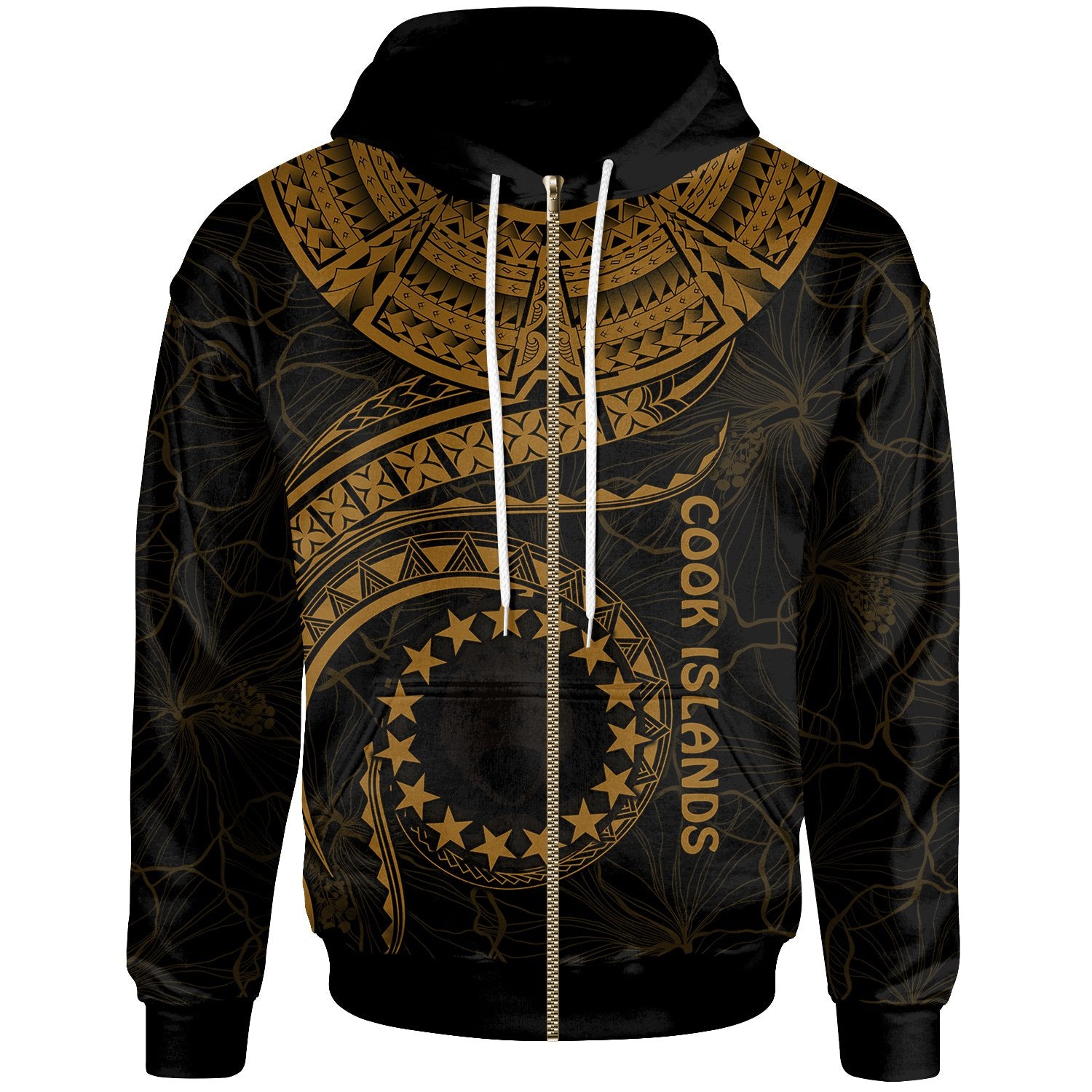 Cook Islands Polynesian Zip up Hoodie Cook Islands Waves (Golden) Unisex Golden - Polynesian Pride