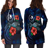 Yap Polynesian Hoodie Dress - Blue Turtle Hibiscus - Polynesian Pride
