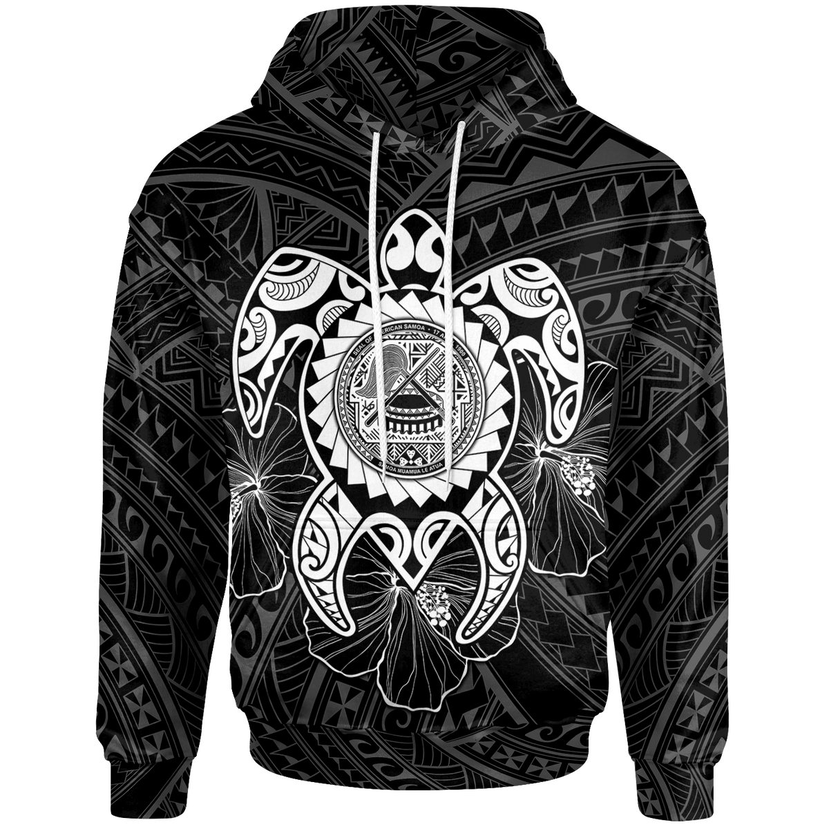 American Samoa Polynesian Hoodie Vintage Polynesian Turtle (White) Unisex White - Polynesian Pride