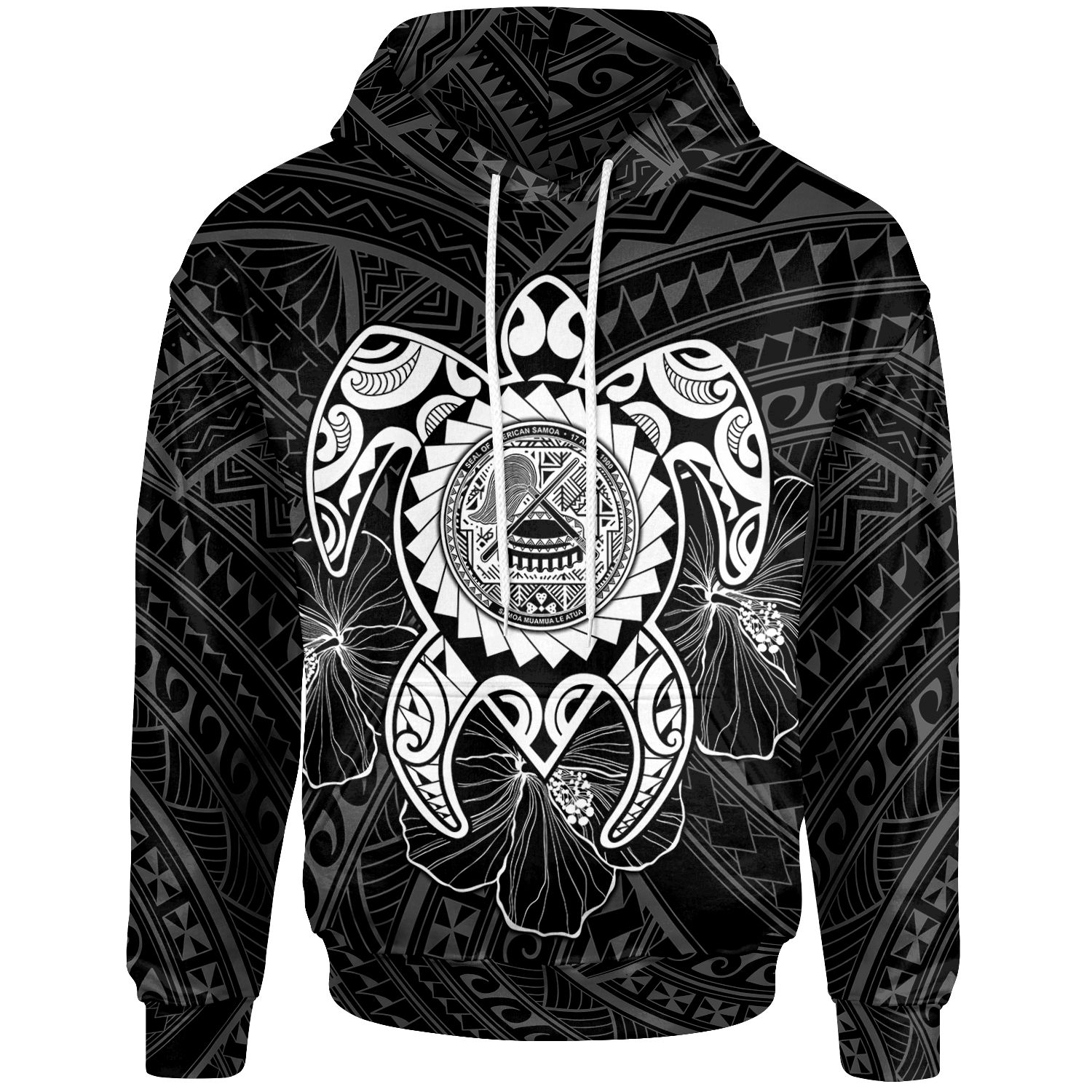 American Samoa Polynesian Hoodie Vintage Polynesian Turtle (White) Unisex White - Polynesian Pride