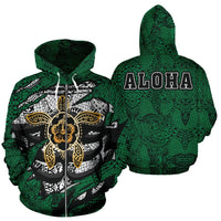 Hibiscus Polynesian Green Hawaii Turtle Hoodie (Zip) Unisex Green - Polynesian Pride