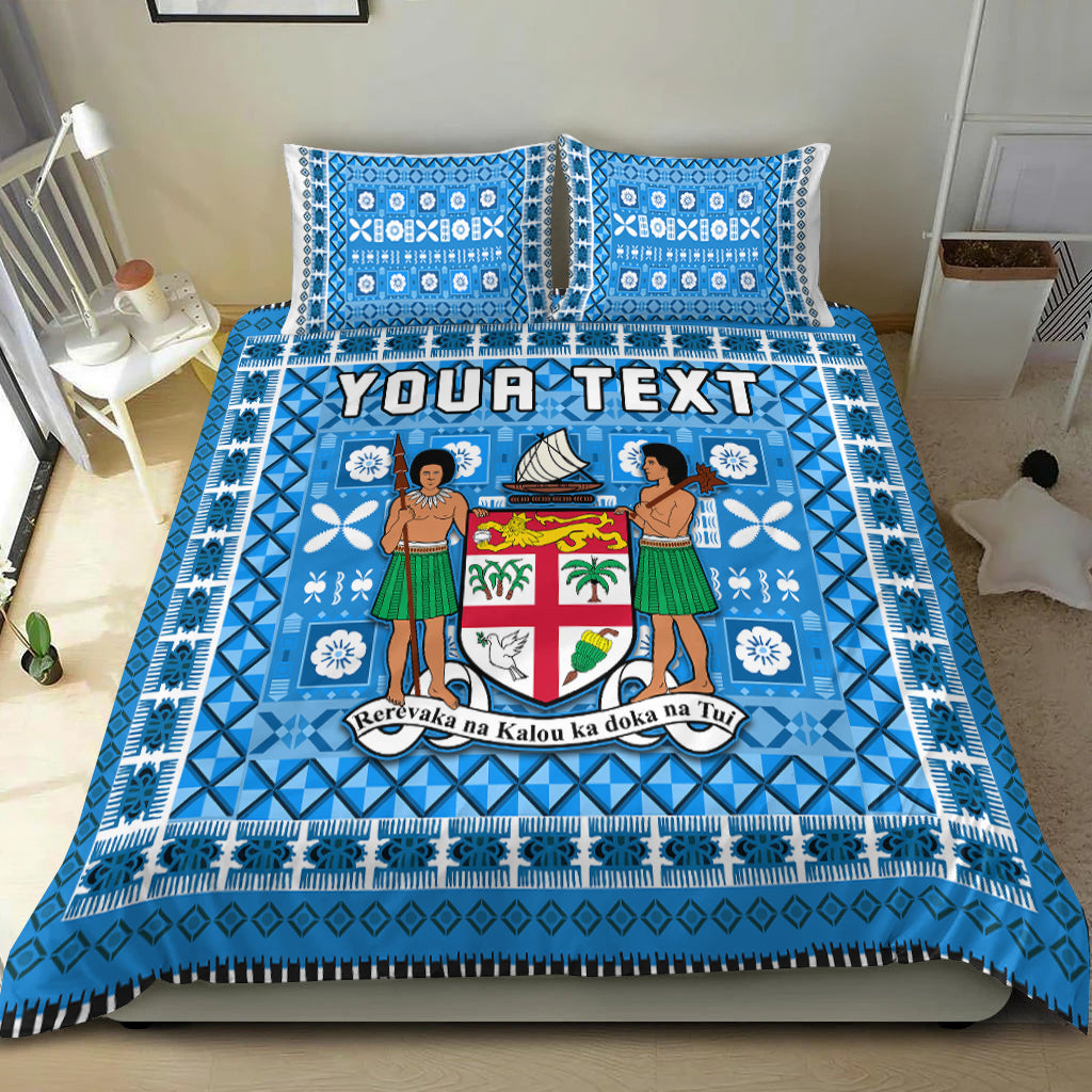 (Custom Personalised) Fiji Bedding Set Pattern - Fijian Tapa Pattern Blue LT13 Blue - Polynesian Pride