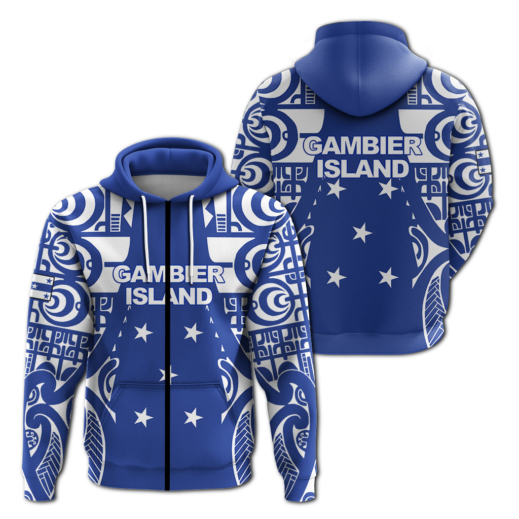 Gambier Islands Tribal Tattoo Hoodie LT12 Zip Hoodie Blue - Polynesian Pride