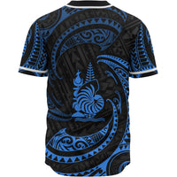 New Caledonia Polynesian Custom Personalised Baseball Shirt - Blue Tribal Wave - Polynesian Pride