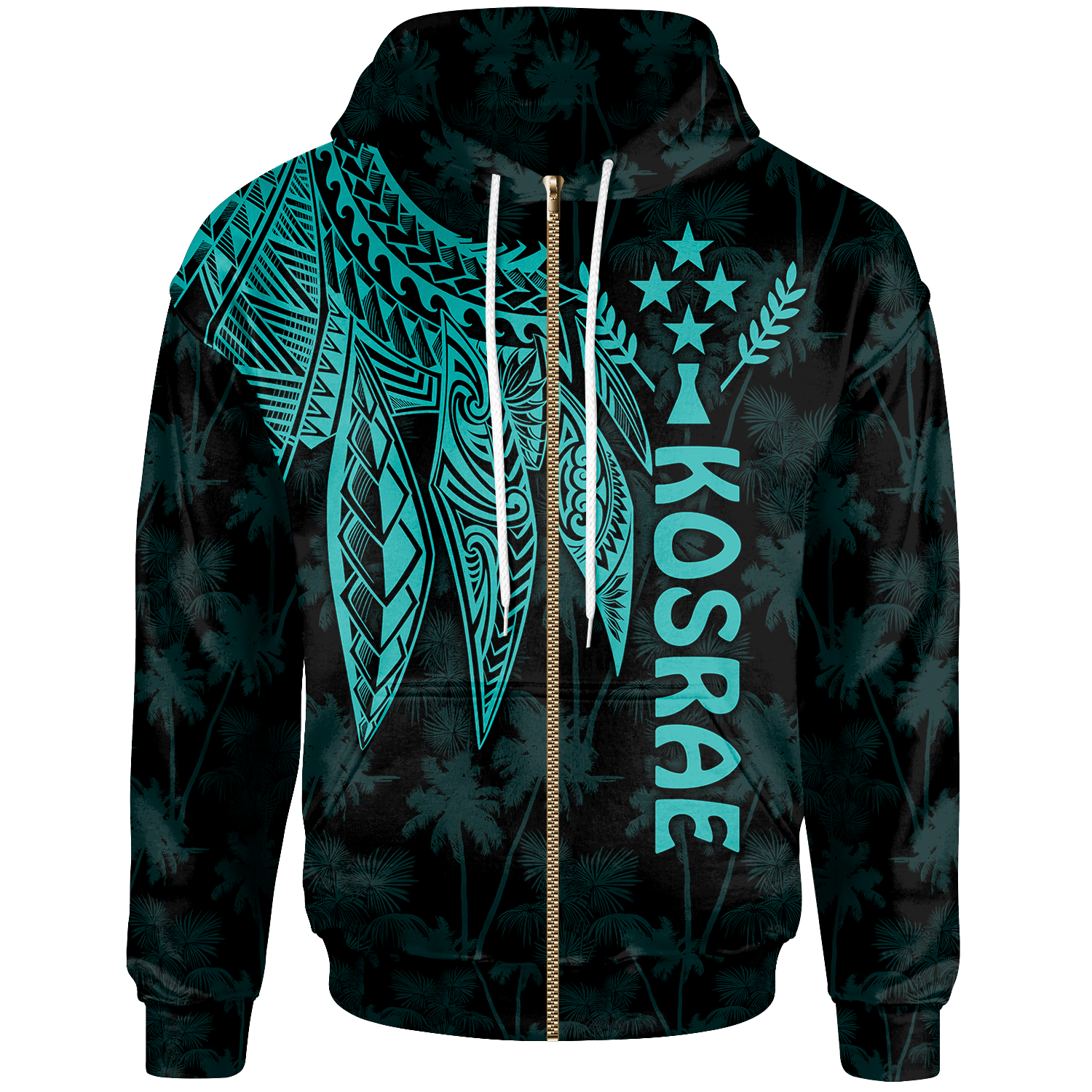 Kosrae Zip up Hoodie Polynesian Wings (Turquoise) Unisex Turquoise - Polynesian Pride