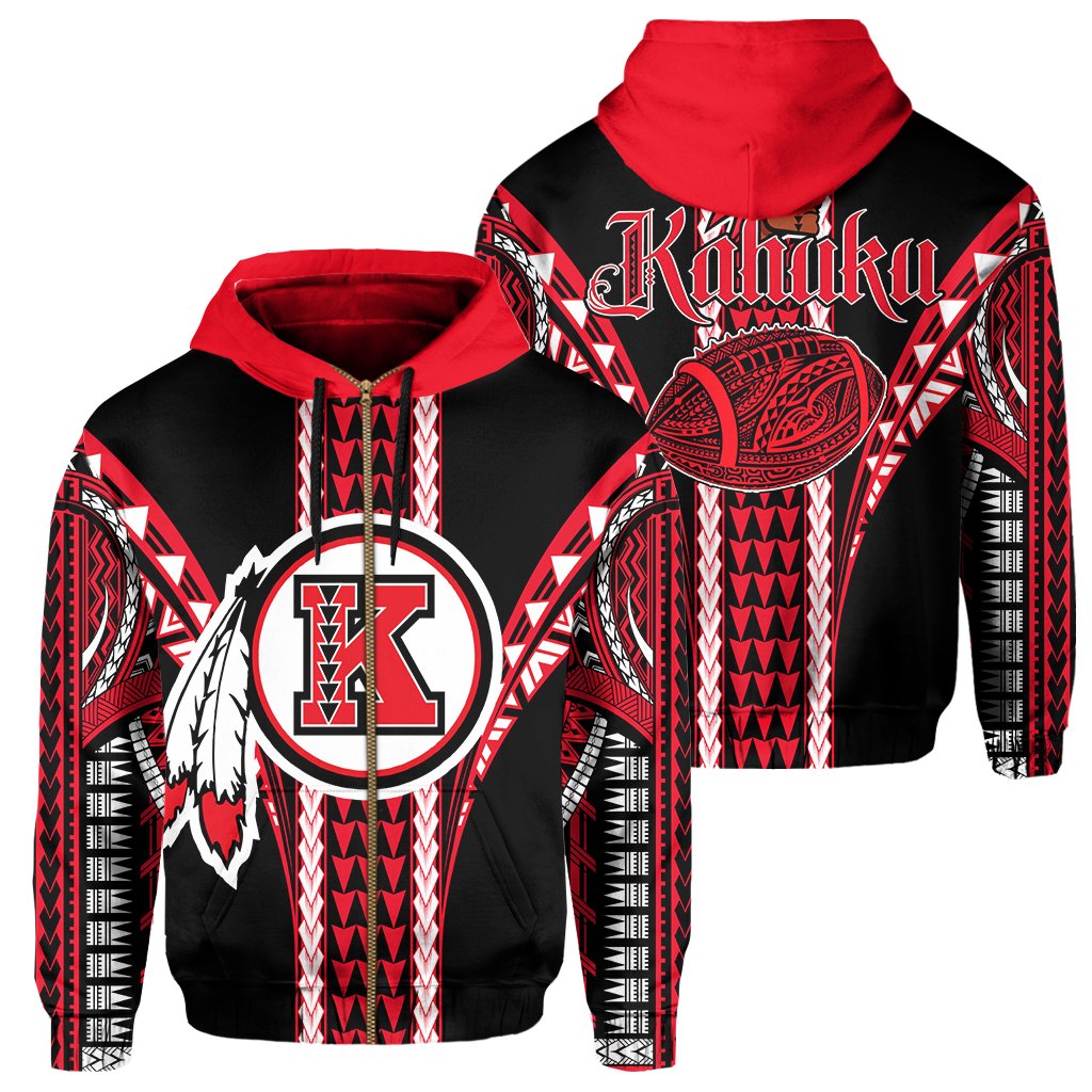 Hawaii Hoodie Kahuku High Football Zip Hoodie Unisex Red - Polynesian Pride