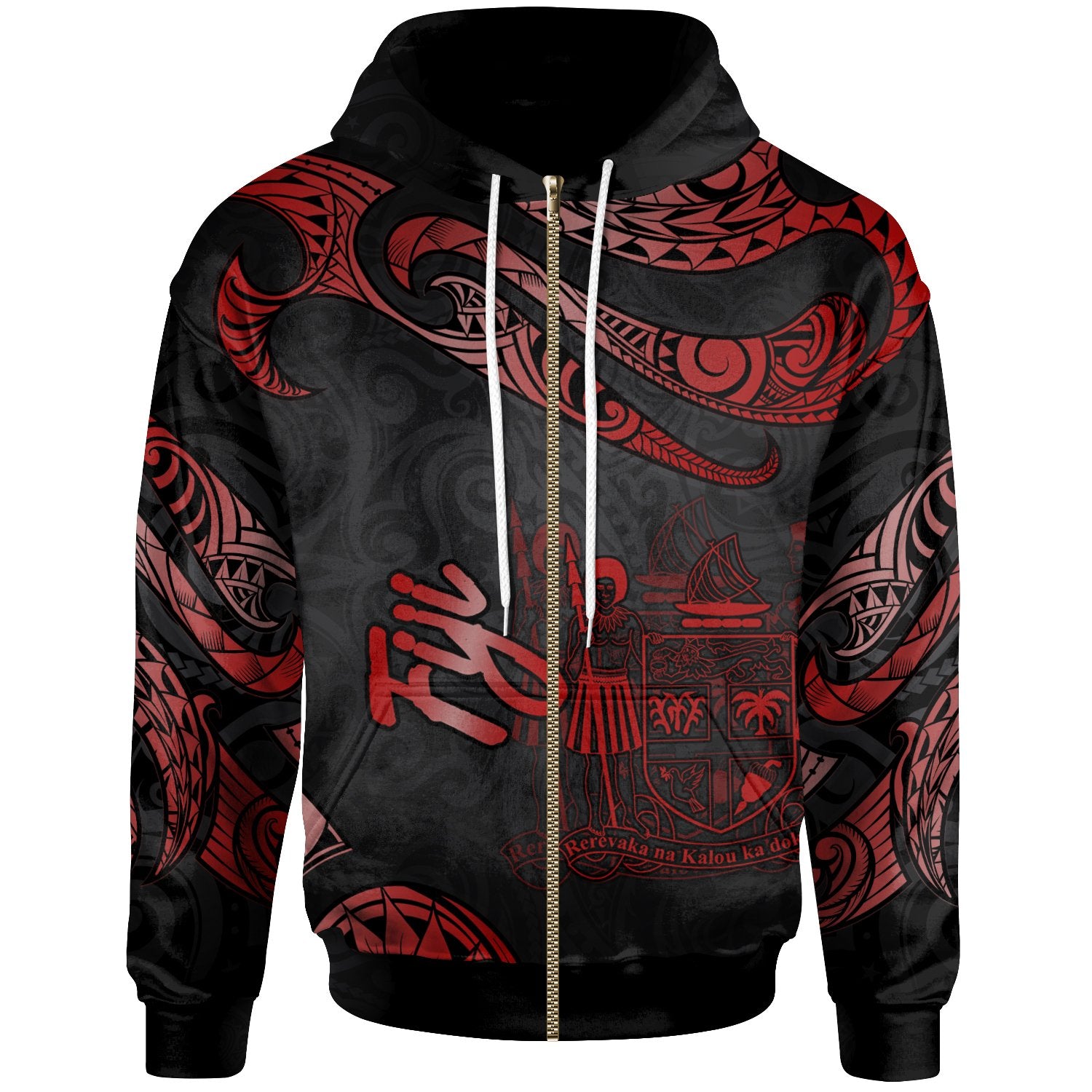 Fiji Polynesian Zip Hoodie Polynesian Tattoo Red Version Unisex Red - Polynesian Pride