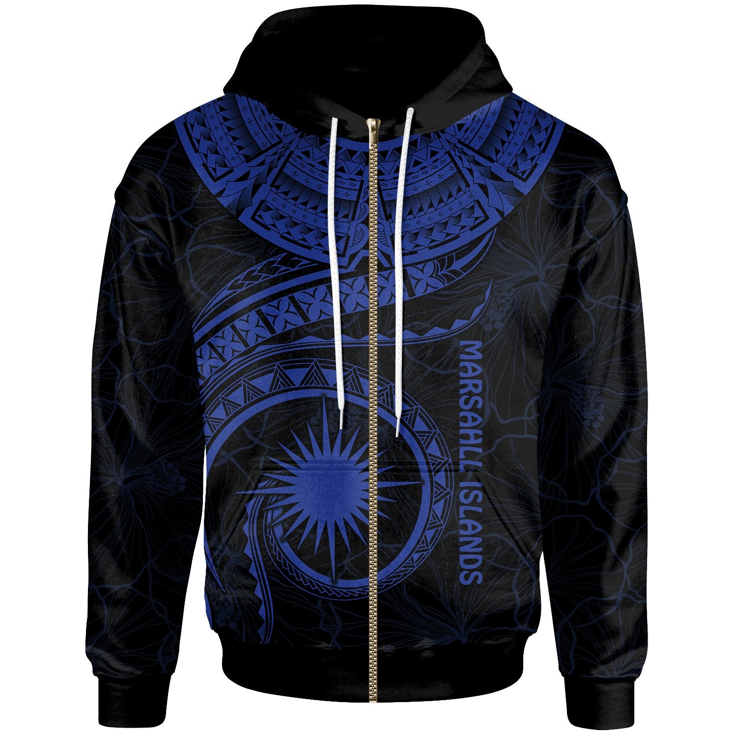 Marshall Islands Polynesian Zip up Hoodie Marshall Islands Waves (Blue) Unisex Blue - Polynesian Pride