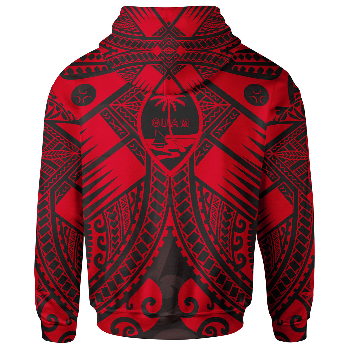 Guam Polynesian Zip up Hoodie Red Guam Coat of Arms Polynesian Tattoo - Polynesian Pride