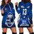 (Custom Text and Number) Fiji Rugby Hoodie Dress Flying Fijians Blue Tapa Pattern LT13 Blue - Polynesian Pride