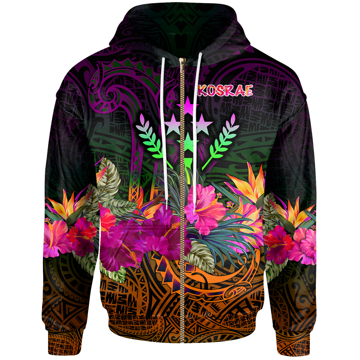 Kosrae Zip up Hoodie Summer Hibiscus Unisex Reggae - Polynesian Pride