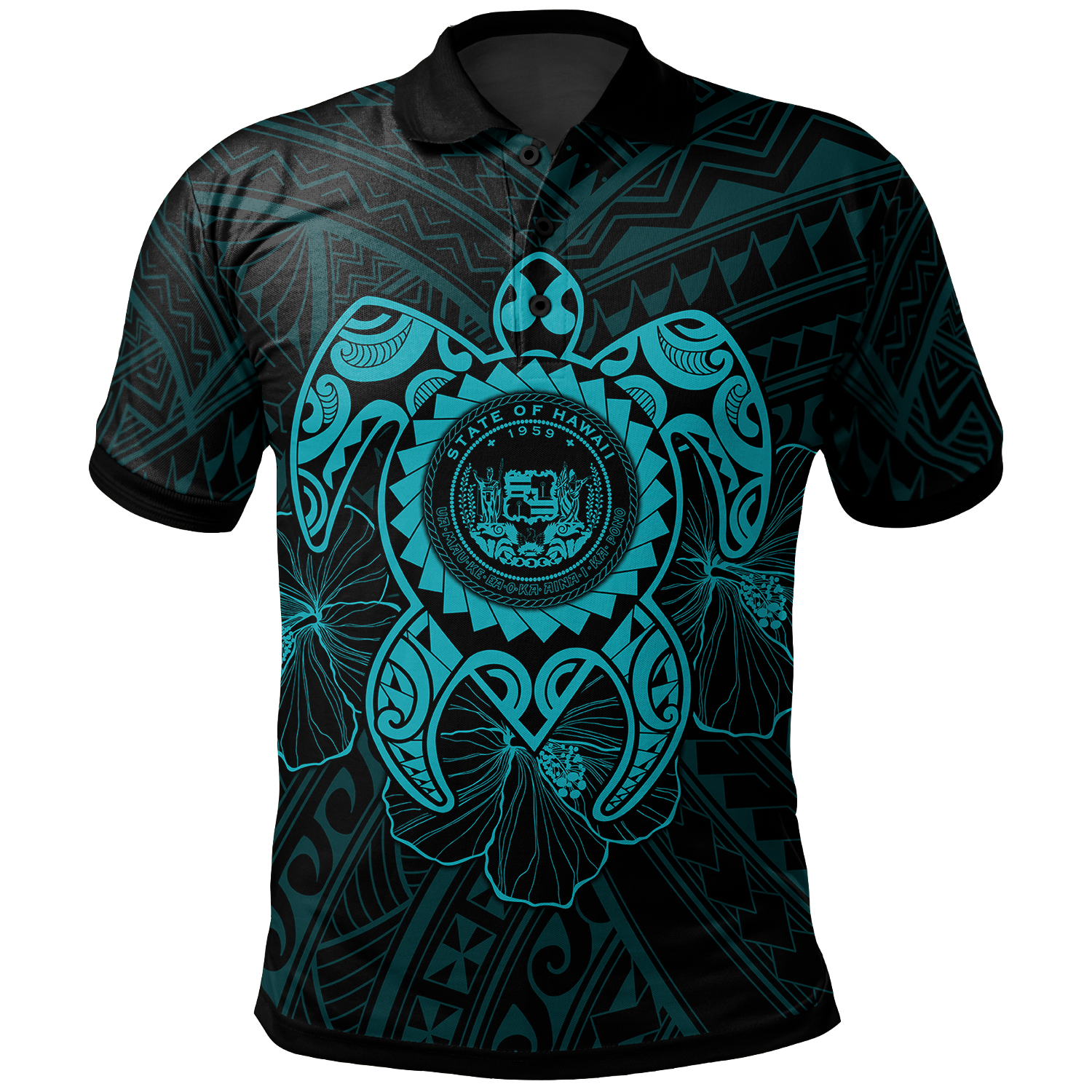 Hawaii Polynesian Polo Shirt Vintage Polynesian Turtle (Turquoise) Unisex Turquoise - Polynesian Pride