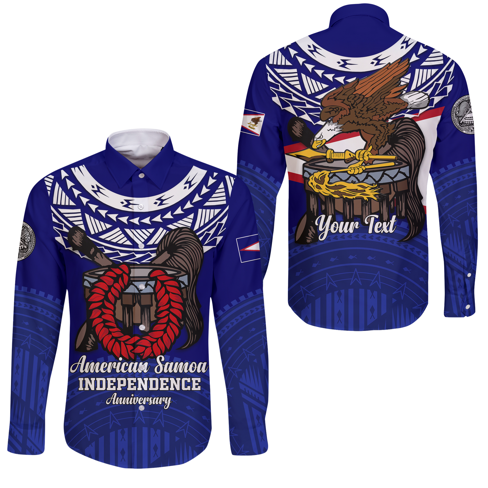 Custom American Samoa Independence Anniversary Pride Long Sleeve Button Shirt - LT12 Unisex Blue - Polynesian Pride