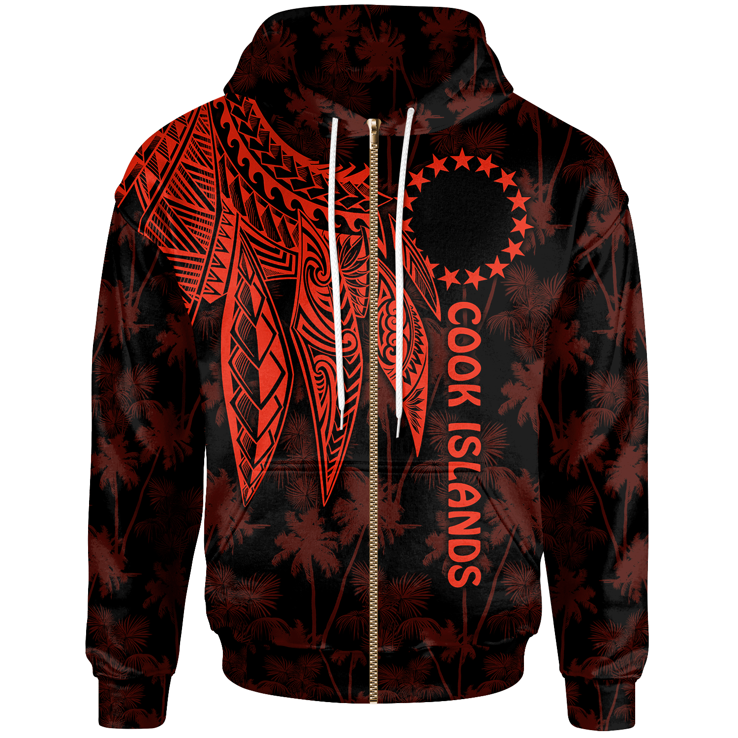 Cook Islands Zip up Hoodie Polynesian Wings (Red) Unisex Red - Polynesian Pride
