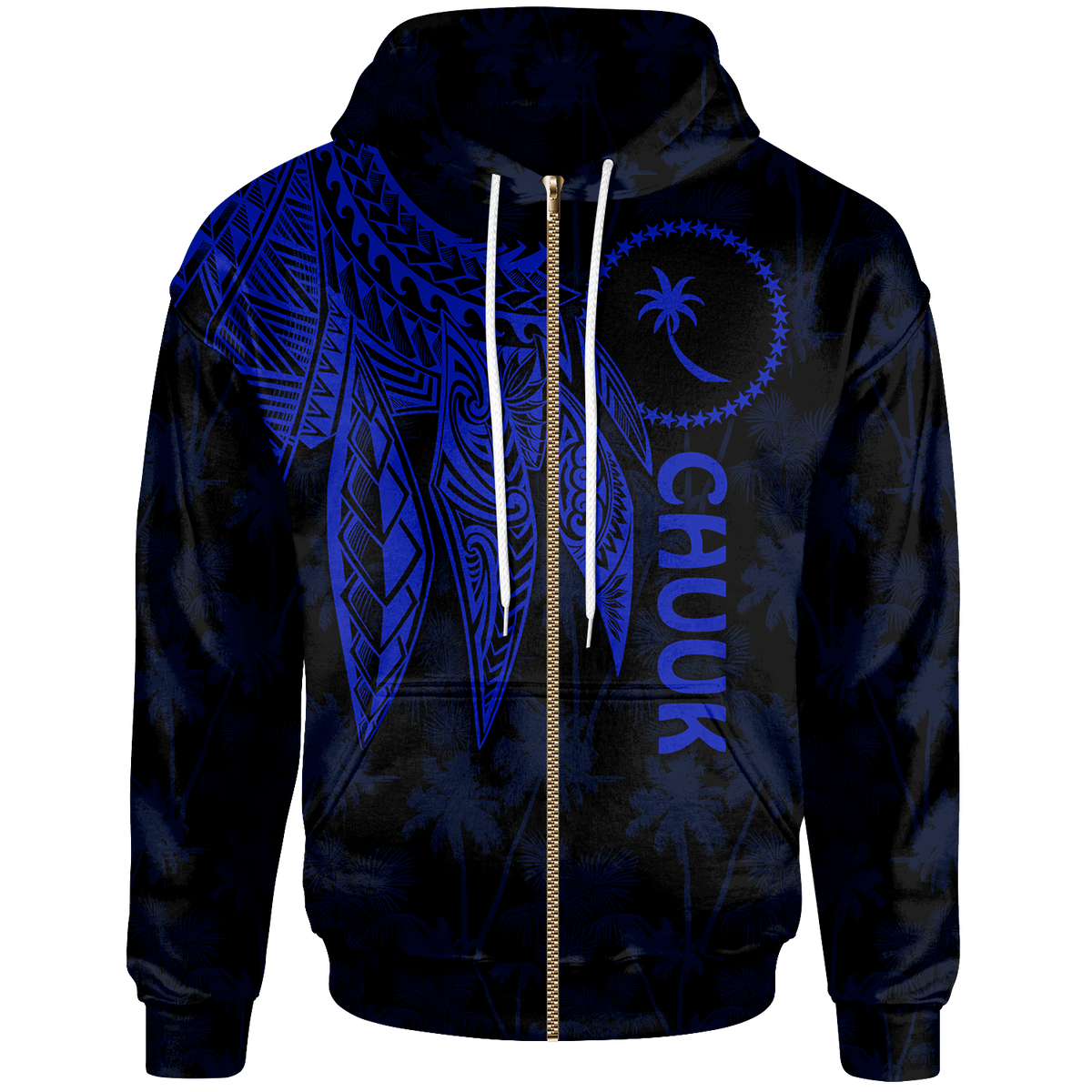 Chuuk Zip up Hoodie Polynesian Wings (Blue) Unisex Blue - Polynesian Pride