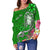 Fiji Custom Personalised Women's Off Shoulder Sweater - Turtle Plumeria (Green) - Polynesian Pride
