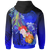 American Samoa Polynesian Hoodie Humpback Whale with Tropical Flowers (Blue) - Polynesian Pride