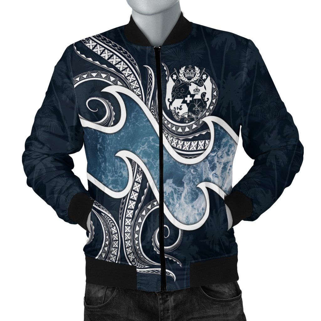 Tonga Polynesian Men's Bomber Jacket - Ocean Style Blue - Polynesian Pride