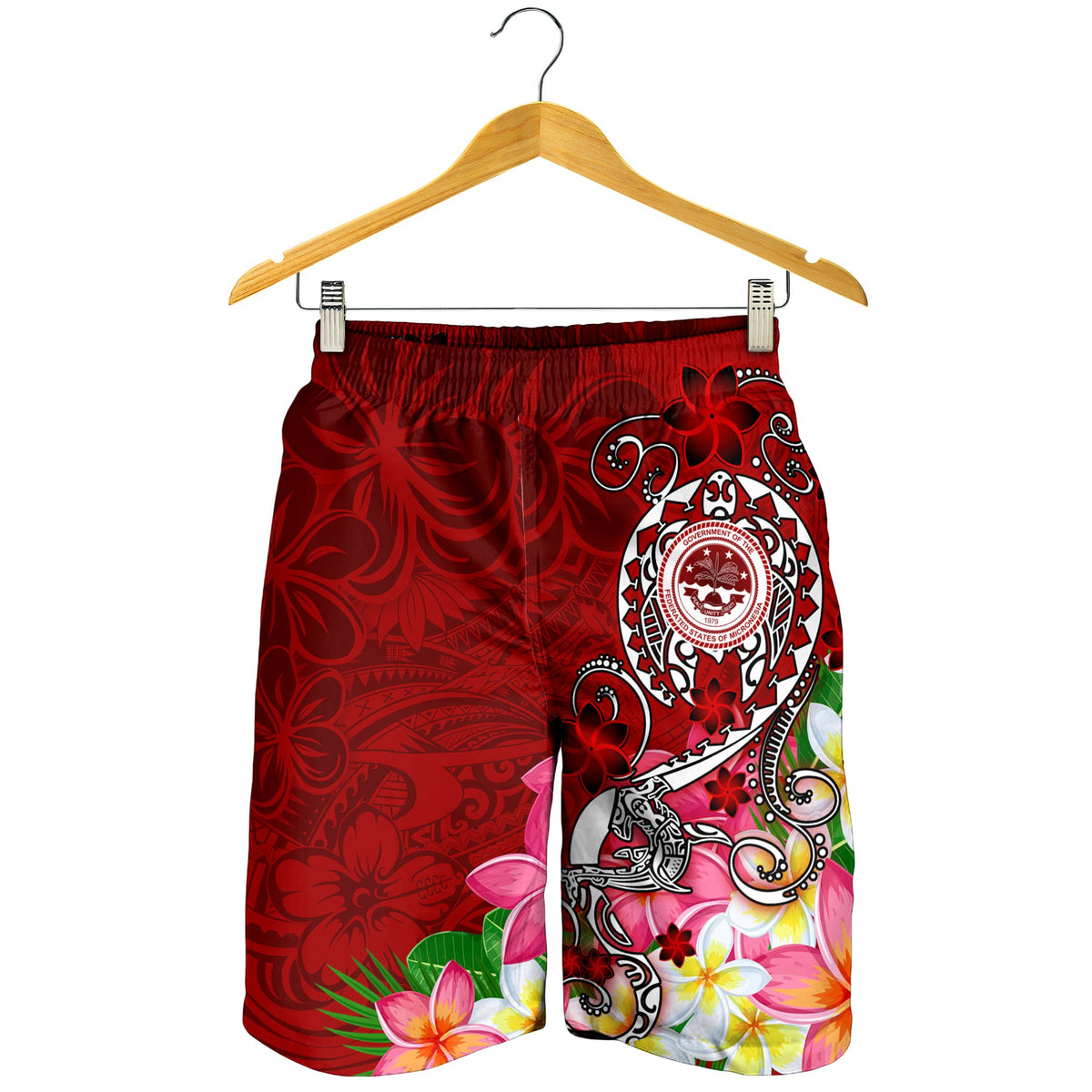 FSM Men's Short - Turtle Plumeria (RED) - Polynesian Pride