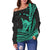 Hawaii Shaka Polynesian Tribal Turquoise Women Off Shoulder Sweater - LT12 - Polynesian Pride